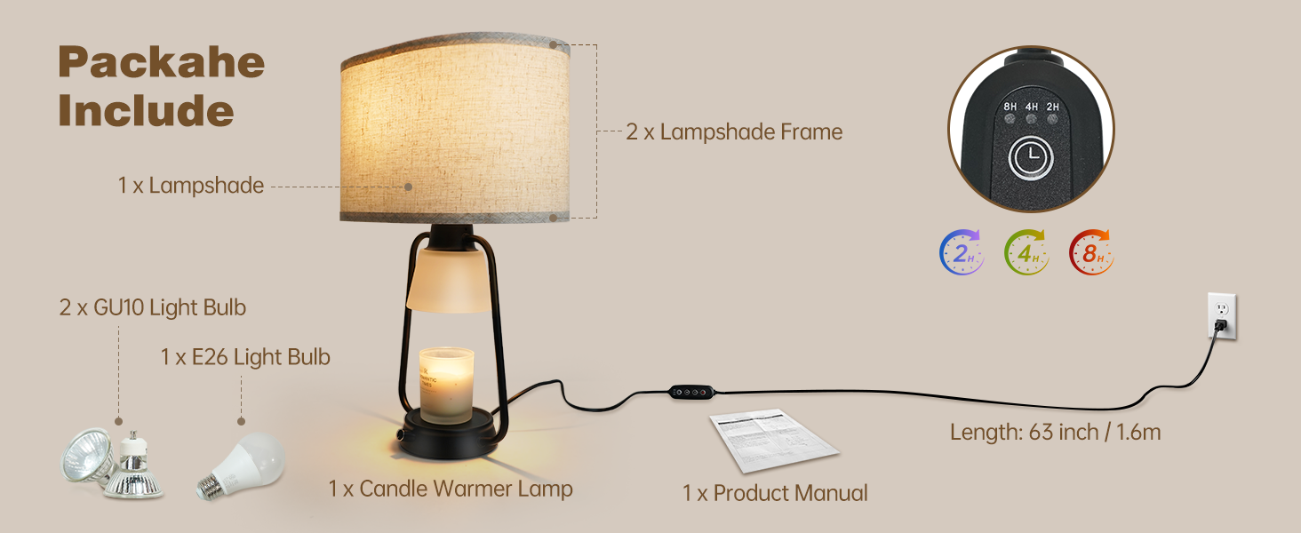 2 Pack Candle Warmer Lamp with Timer Dimmable Table Lamp for New Home Decor,Birthday Gifts Wax Warmer Lamp for Jar Candles with 6 Bulbs